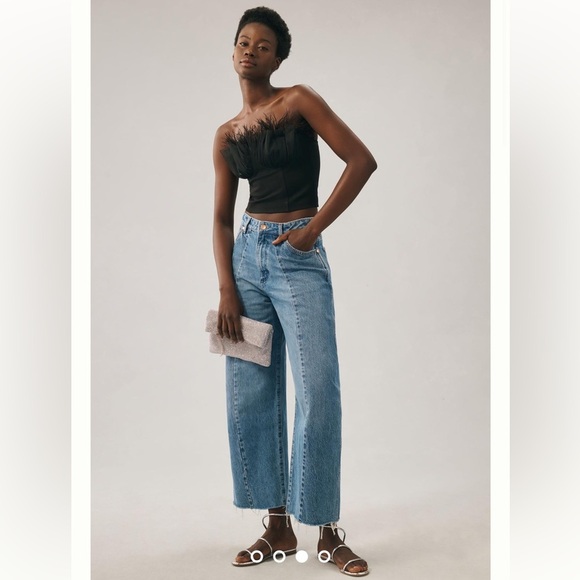 Eva Franco Strapless Tulle Corset Top Feathers Black NWT - Picture 14 of 16